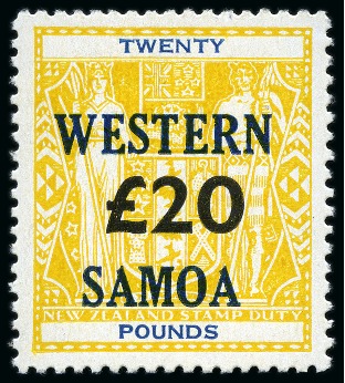 Stamp of Samoa 1955 Fiscal £20 yellow, mint, very fine and scarce