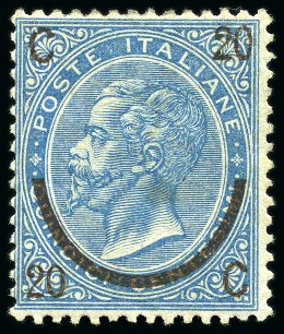 Stamp of Italy 1865 20c on 15c Blue, type II, mint, fairly good centering