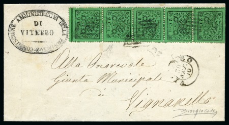 Stamp of Italian States » Papal States 1868 5c Bright green, vertical strip of five showing