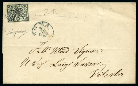 Stamp of Italian States » Papal States 1852 2baj. Bluish grey tied by extremely rare T.P.