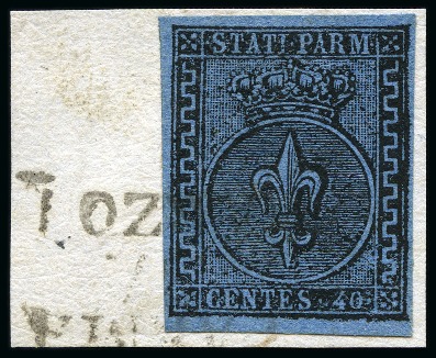 Stamp of Italian States » Parma 1852 40c Blue with large margins all around tied by