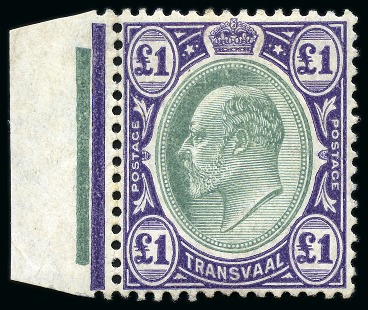 Stamp of South Africa » Transvaal 1903 WCA £1 green and violet, mint nh left marginal