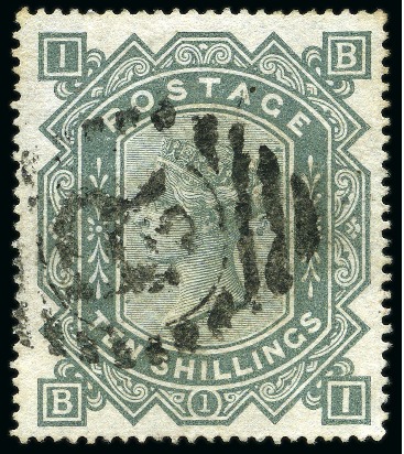 Stamp of Great Britain » 1855-1900 Surface Printed 1867-83 Wmk MC 10s greenish grey with "R / 3" barred oval