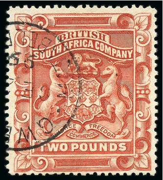 Stamp of Rhodesia 1897 Arms £2 rosy red, used, fine (SG £475)