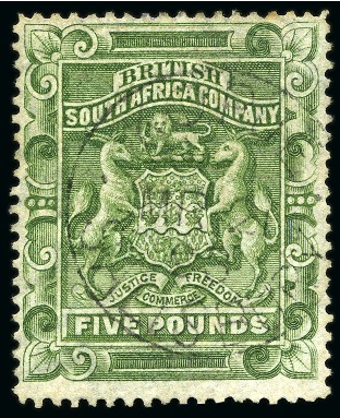 Stamp of Rhodesia 1892-93 Arms £5 sage-green, used, fine (SG £450)