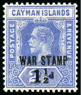 Stamp of Cayman Islands 1917 War Tax 1 1/2d on 2 1/2d blue, surcharge type
