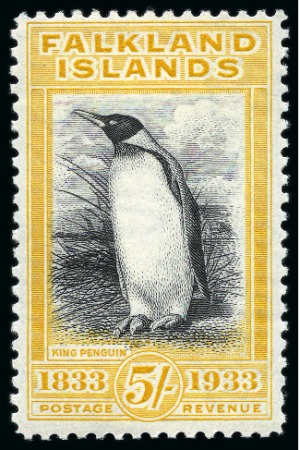 Stamp of Falkland Islands 1933 Centenary 5s black and yellow, mint nh, fine and