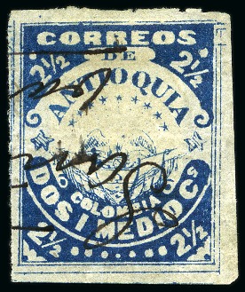 Stamp of Colombia » States - Antioquia 1878 2 1/2c Blue on pelure paper, good to large margins,