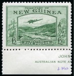 Stamp of New Guinea 1935 Bulolo Goldfields £2 birght violet and £5 emerald green mint nh marginals