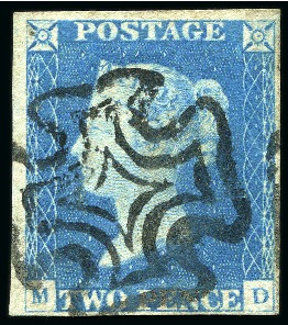 Stamp of Great Britain » 1840 2d Blue (ordered by plate number) 1840 2d Blue pl.1 MD with fine to very good margins,