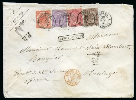 Stamp of Italy 1864 Exceptionnal reg'd cover to France franked at