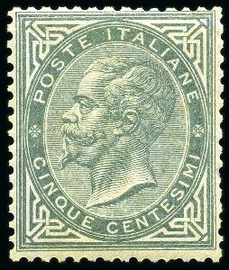 Stamp of Italy 1863-65 Victor Emmanuel 5c Greenish-grey (Sassone T16)