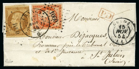 Stamp of France 1854 Lettre pour la Savoie avec 40c Cérès +10c Empire