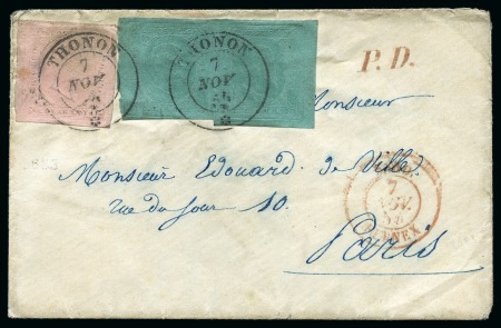 Stamp of Auction catalogues THONON 40c IIè +paire de 5c IIè (un ex. touché en