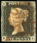 Stamp of Great Britain » 1840 1d Black and 1d Red plates 1a to 11 1840 1d Black used group of 14, several with four margins