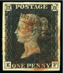 Stamp of Great Britain » 1840 1d Black and 1d Red plates 1a to 11 1840 1d Black used group of 14, several with four margins