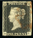 Stamp of Great Britain » 1840 1d Black and 1d Red plates 1a to 11 1840 1d Black used group of 15, several with four margins