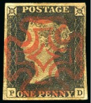 Stamp of Great Britain » 1840 1d Black and 1d Red plates 1a to 11 1840 1d Black used group of 15, several with four margins