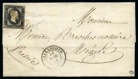 Stamp of Auction catalogues SALLANCHES 5c Iè obl. plume sur lettre pour Mégère