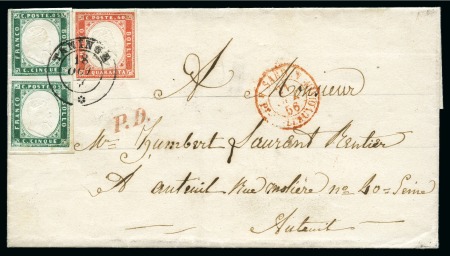 Stamp of Auction catalogues TANINGES Deux lettres avec 40c et paire de 5c obl.