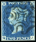 Stamp of Great Britain » 1840 2d Blue (ordered by plate number) 1840 2d Blue used group of 15, a few with four margins, various faults, some with nice cancels