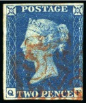 Stamp of Great Britain » 1840 2d Blue (ordered by plate number) 1840 2d Blue used group of 15, a few with four margins, various faults, some with nice cancels incl. one with Irish numeral