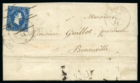 Stamp of Auction catalogues SALLANCHES  20c Iè obl. grille plume et càd Sallanches