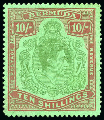 Stamp of Bermuda 1938-53 10s green and deep lake, perf. 14 1/4, mint