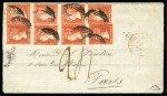 Stamp of Mauritius » 1859 Dardenne Issue (SG 41-44) The Famous Kanai Dardenne cover: 1d. red, two vertical strips of four in different shades on cover to France