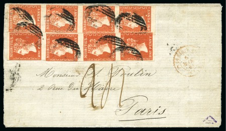 Stamp of Mauritius » 1859 Dardenne Issue (SG 41-44) The Famous Kanai Dardenne cover: 1d. red, two vertical strips of four in different shades on cover to France