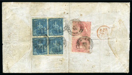 Stamp of Mauritius » Later Issues 1859-61 6d blue, a block of four and 1860-63 4d rose on cover