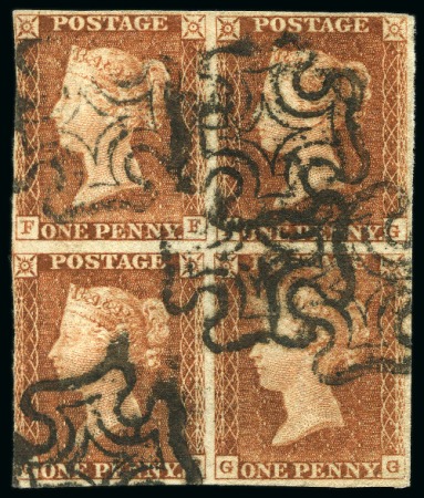 Stamp of Great Britain » 1840 1d Black and 1d Red plates 1a to 11 1840 1d Red (from the black plates) FF/GG block of four used