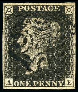 Stamp of Great Britain » 1840 1d Black and 1d Red plates 1a to 11 1840 1d Black pl.11 AE with fine to good margins, neat black MC