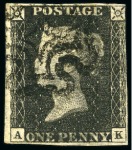 Stamp of Great Britain » 1840 1d Black and 1d Red plates 1a to 11 1840 Black (2) & 1d Red (23) pl.11 selection from row A