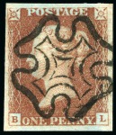 Stamp of Great Britain » 1840 1d Black and 1d Red plates 1a to 11 1840 1d Red pl.11 selection (22) from row B