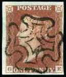 Stamp of Great Britain » 1840 1d Black and 1d Red plates 1a to 11 1840 1d Red pl.11 selection (21) from row G