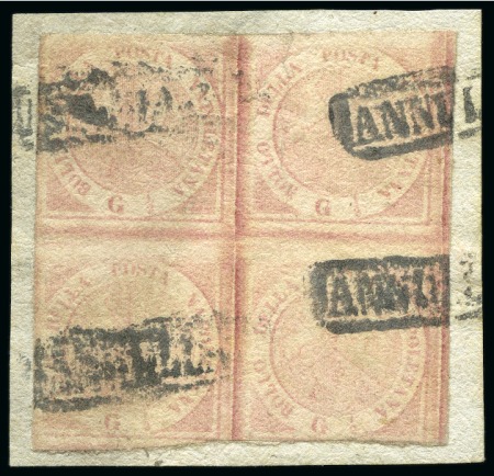 Stamp of Italian States » Naples 1858 1/2gr Rose Lake, plate I, BLOCK OF FOUR cancelled