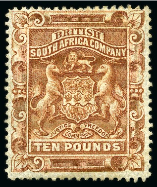 Stamp of Rhodesia 1892-93 £10 brown, unused with part original gum