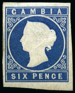 Stamp of Gambia 1869-72 Cameo 6d blue, no wmk, imperforate, unused