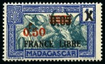 Stamp of Colonies françaises » Madagascar (Poste française) 1942, Yv, 241A variété avec centre et cadre clair.