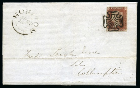 Stamp of Great Britain » 1840 1d Black and 1d Red plates 1a to 11 1840 1d Red pl.11 JF (from the black plate) on cover from Honiton