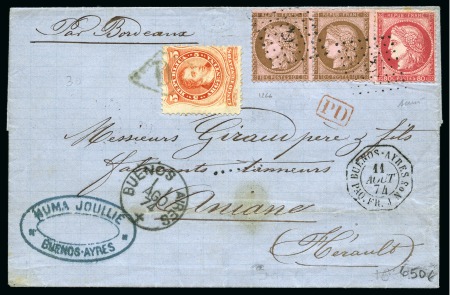 Stamp of France 1874, Lettre de France au départ d'Argentine avec