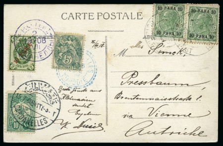 Stamp of Russia » Russian Post in Levant RUSSIA RUSSIAN LEVANT 1908 Ppc franked 10pa violet ROPIT DARDANELLU