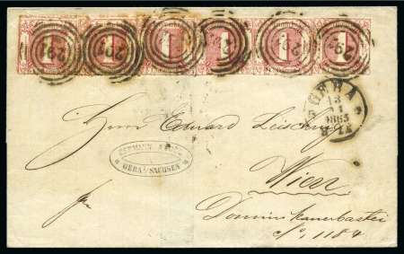 Stamp of German States » Thurn and Taxis 1865 1Sbgr. rose (x6) tied by 291 numeral to cover to Vienna, arrival backstamp, few toning, scarce