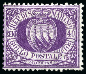 Stamp of Italy » San Marino SAN MARINO 1877 25C lacca in pair, 30C orange-brown, 40C lilac,