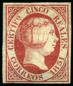 Stamp of Spain 1851 Isabel II 5r pink, mint lh, fresh & very fine,