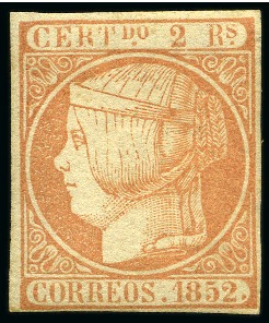 Stamp of Spain 1852 Isabel II 2r light orange, mint lh, fresh & very