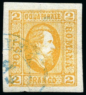 Stamp of Romania ROMANIA 1865 Small group of 2Par in 3 different shades, hinged and a used example in orange