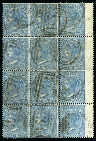 Stamp of Mauritius 1863-72 Wmk CC 1s blue rejoined block of 12 used