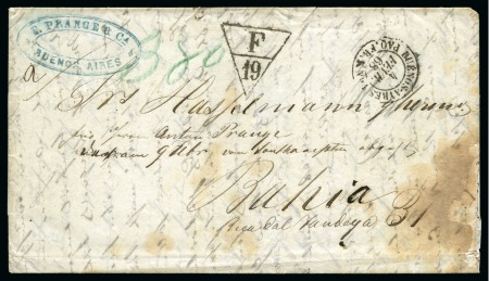 Stamp of Argentina 1868 Stampless entire with scarce triangular "F/19" accountancy hs